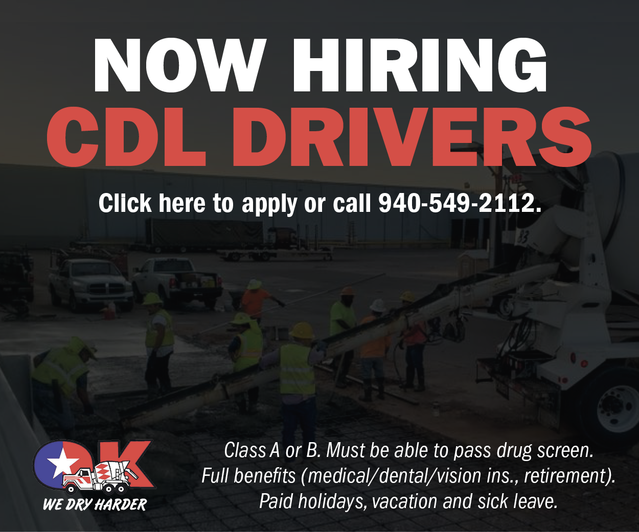 Help Wanted Ad for CDL Drivers