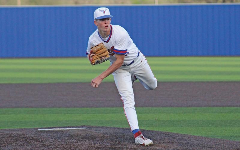 (TC GORDON | THE GRAHAM LEADER) Ryder Taylor is one of the team’s top starting pitchers and proved why in his outing against Mineral Wells this past week. He pitched five innings and only allowed two runs while driving in three runs at the plate to help his team to the 4-3 win. He’s a workhorse who only continues to get better.